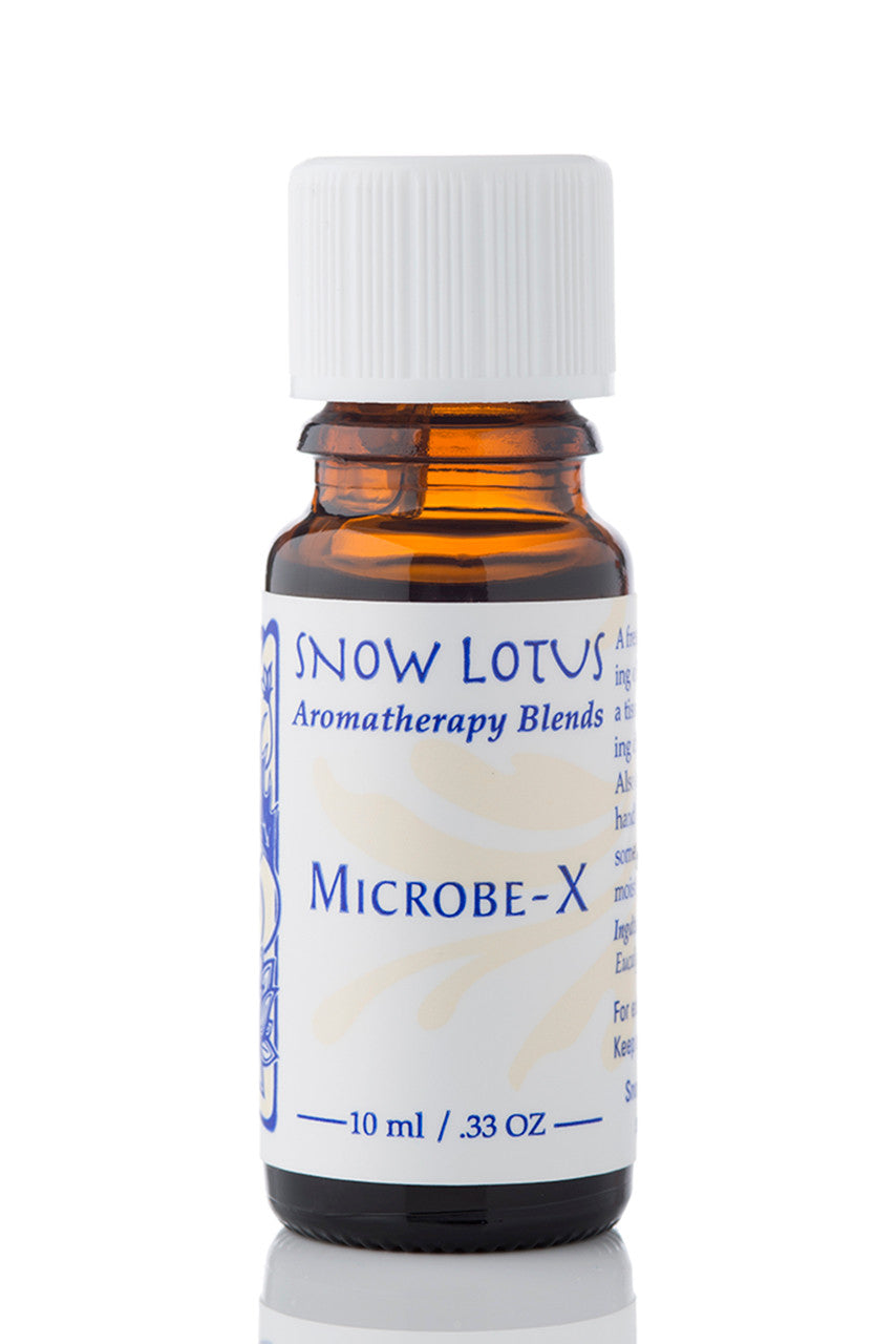 Snow Lotus Microbe-X - Therapeutic Essential Oil Blend in an amber glass bottle