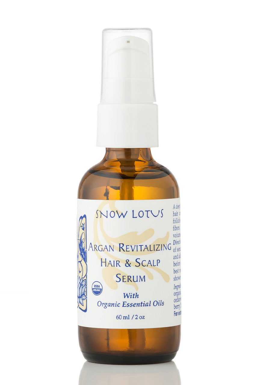 Snow Lotus Argan Rejuvenating Hair and Scalp Serum in a pump bottle, 60 ml