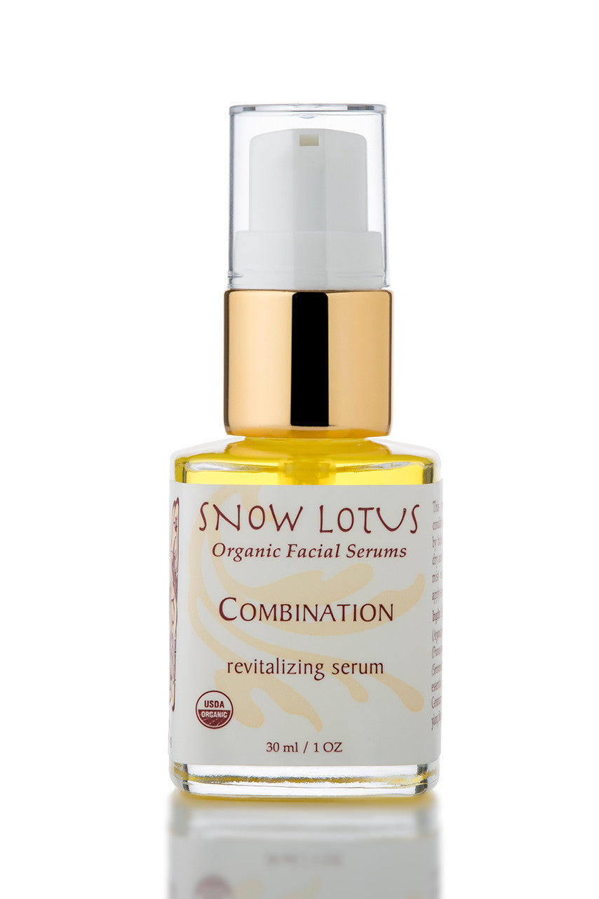 Snow Lotus Combination Skin Revitalizing Organic Facial Serum in a pump bottle, 30 ml