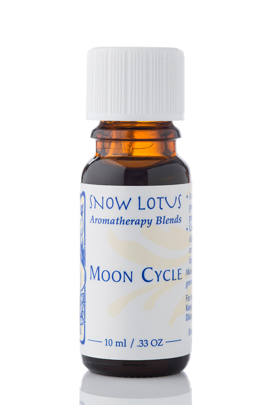Snow Lotus Moon Cycle - Therapeutic Essential Oil Blend in an amber glass bottle