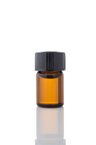 Small amber glass vial with a black cap