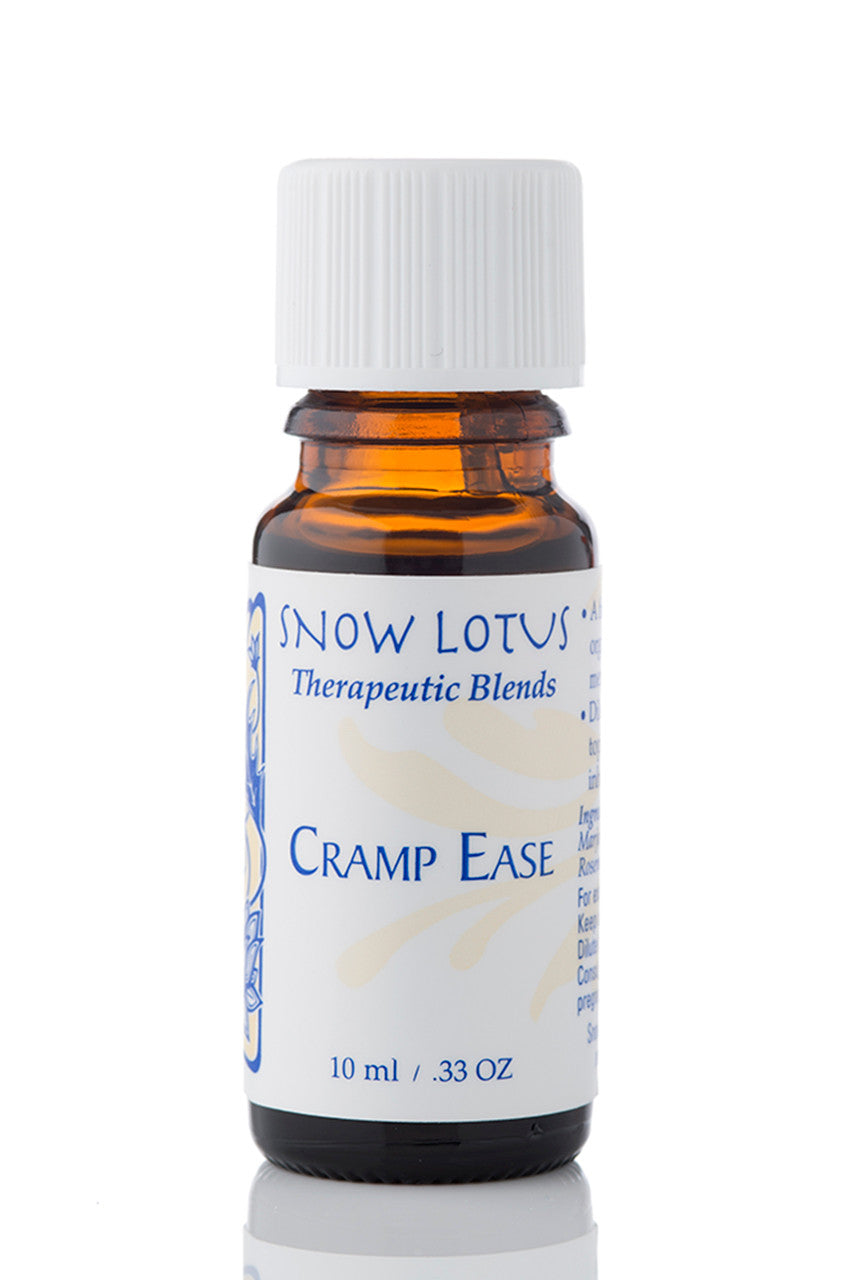 Snow Lotus Cramp Ease - Therapeutic Essential Oil Blend in an amber glass bottle