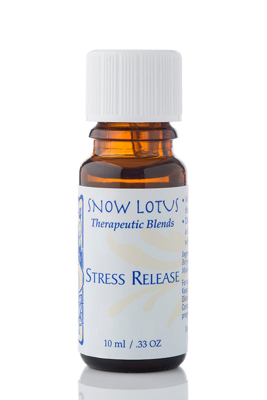 Snow Lotus Stress Release - Therapeutic Essential Oil Blend in an amber glass bottle